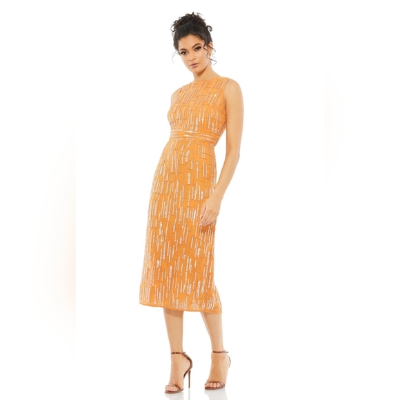 Mac Duggal Dresses & Skirts - MAC DUGGAL SIZE 4 ABSTRACT BEADED SLEEVELESS MIDI SHEATH DRESS 70264